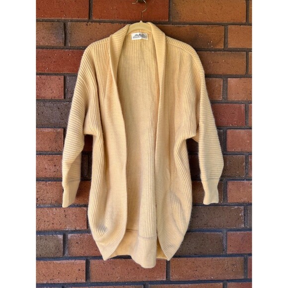 Yellow Cardigan Linda Allard Ellen Tracy Open Sweater Medium Wool/Angora‎ - Picture 1 of 12